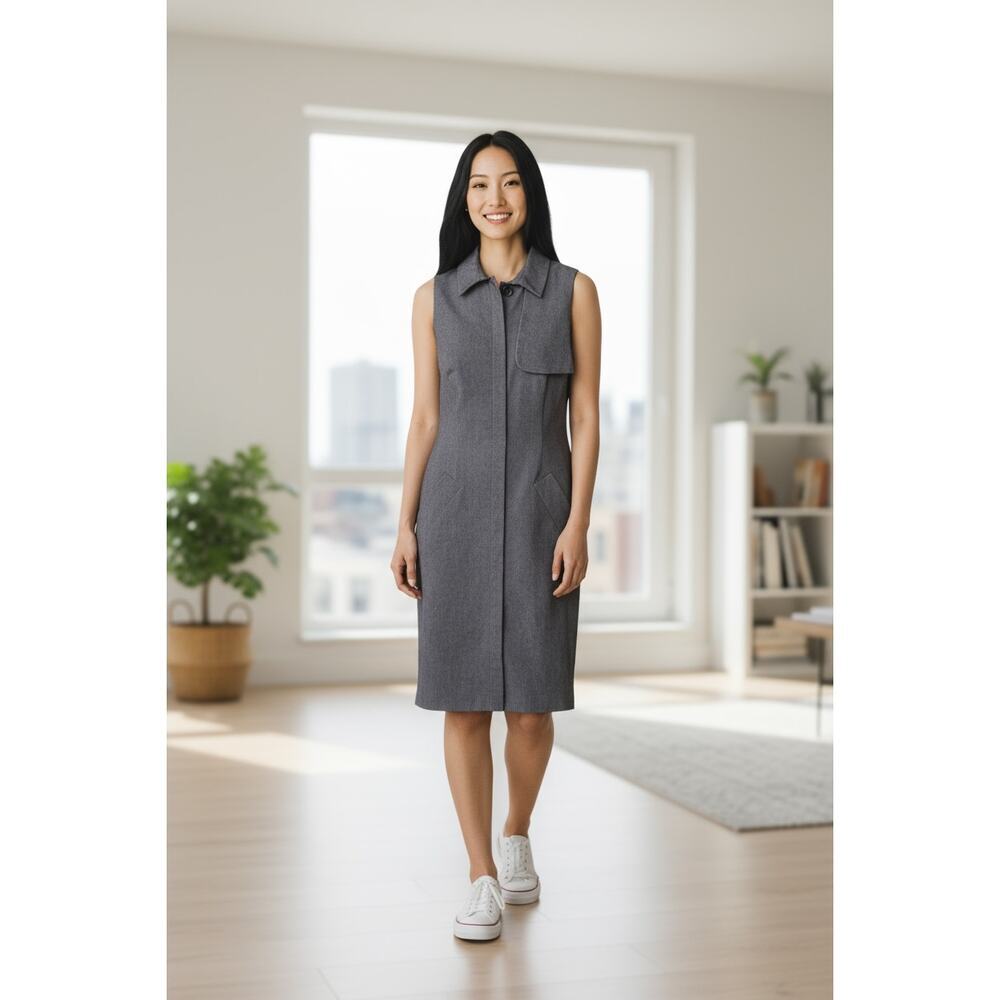 NWT Liz Claiborne Chambray Denim Sleeveless Belted Trench Coat Dress Size 6